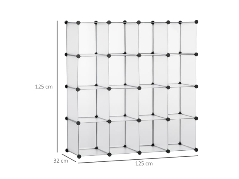 Meuble de rangement modulable 16 cubes, plastique blanc, 125x32x125 cm, salon et chambre d'enfant - Conforama C