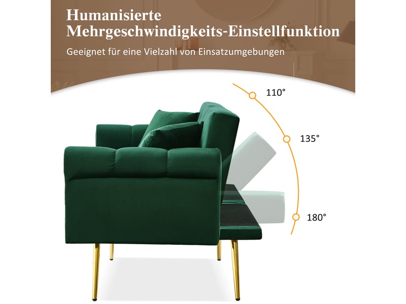 Canapé convertible, canapé-lit, dossier inclinable 3 positions, pieds en métal, design moderne, en velours, 2 places - Conforama W