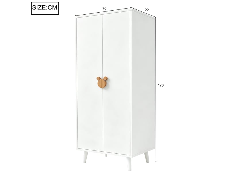 Armoire 2 portes blanche 140 × 55 × 170 cm, rangement avec penderie et 2 tiroirs pour chambre enfant - Conforama C