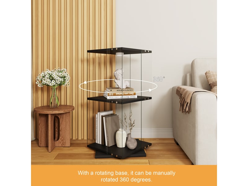  Vitrine verre rotative 360° - 38x38x82cm - bibliothèque pivotante 2 niveaux avec éclairage led multicolore tactile - noir  - Conforama D