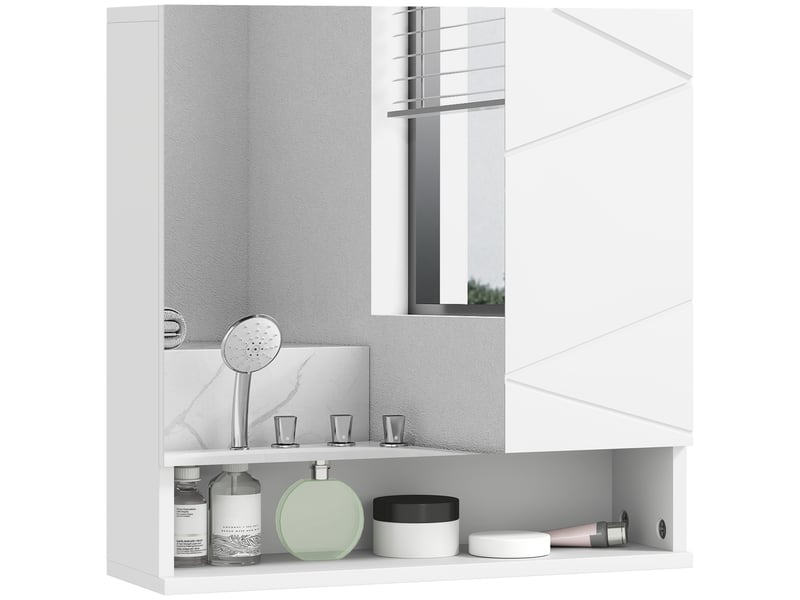  Armoire murale de salle de bain avec miroir 2 portes en panneau de particules blanc 55x17x55 cm  - Conforama A