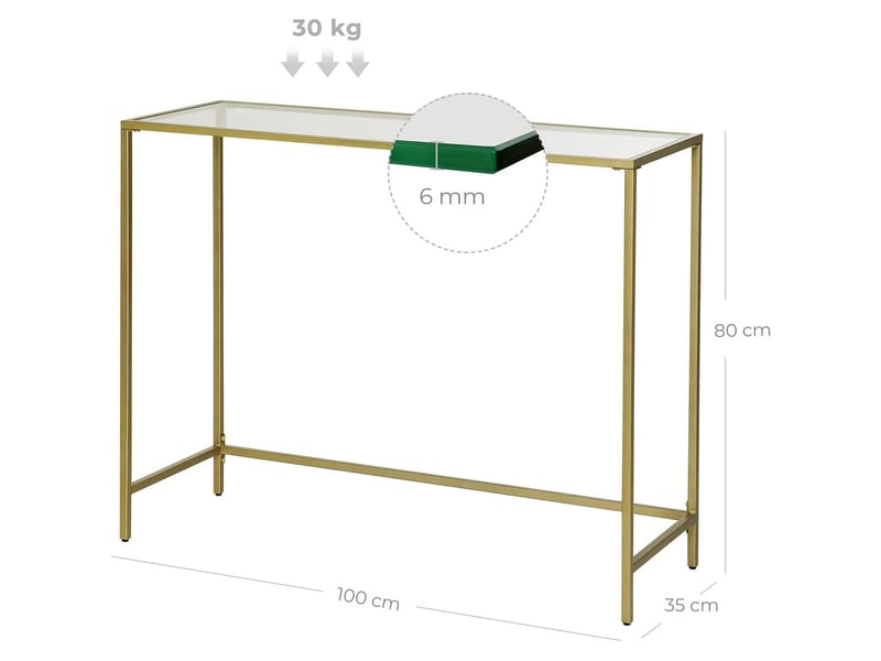  Console de salon moderne dorée avec plateau en verre  - Conforama C