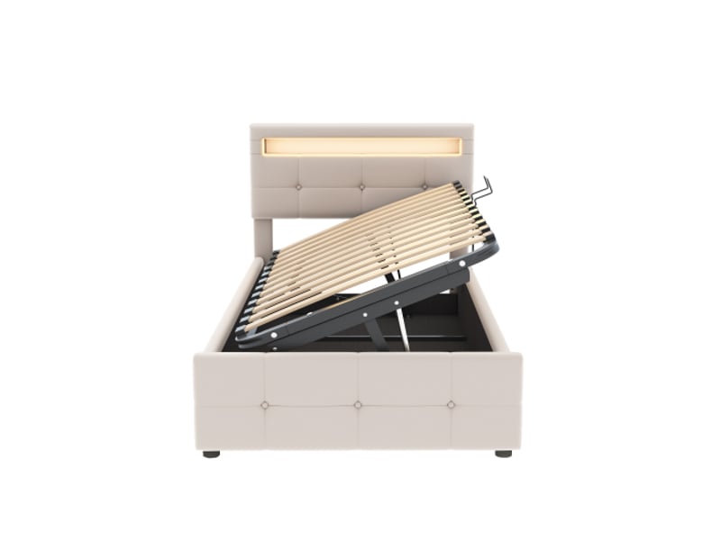  Lit enfant 90x200cm,lit coffre en velours avec lumière led et tête de lit réglable en hauteur,ouvrant d'un côté,beige lit enfant beige - Conforama D
