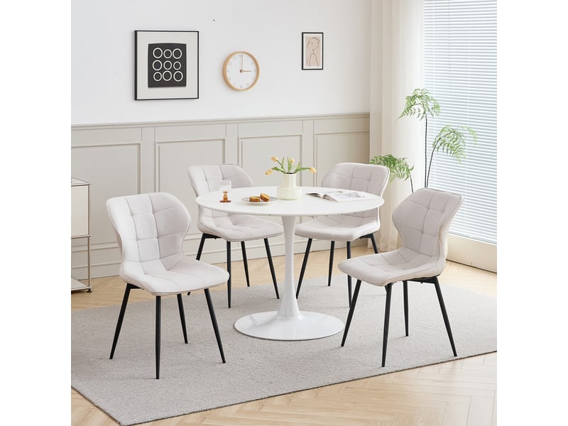  Lot de 2 chaises - pieds en métal - dossier assise rembourrée pour cuisine salon chambre bureau - style rétro - blanc  - Conforama C