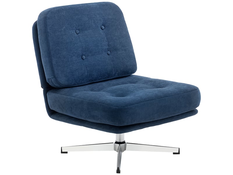  Fauteuil salon sans accoudoir chaise pivotante en tissu chenille assise large, pieds croisés 70 x 87 x 84 cm bleu foncé  - Conforama B