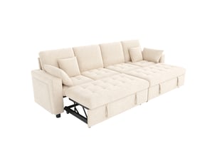 Canapé d’angle convertible 4 places, 2 couchages indépendants - led, usbtype-c, chenille - beige