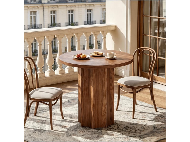  Table de salle à manger ronde 2 à 4 personnes pour cuisine en mdf 80×80×75 cm marron  - Conforama C