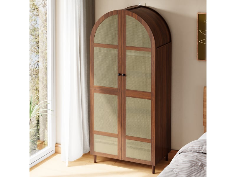  Armoire 80x50x179 cm avec penderie, tiroirs et portes arrondies coloris noyer  - Conforama D