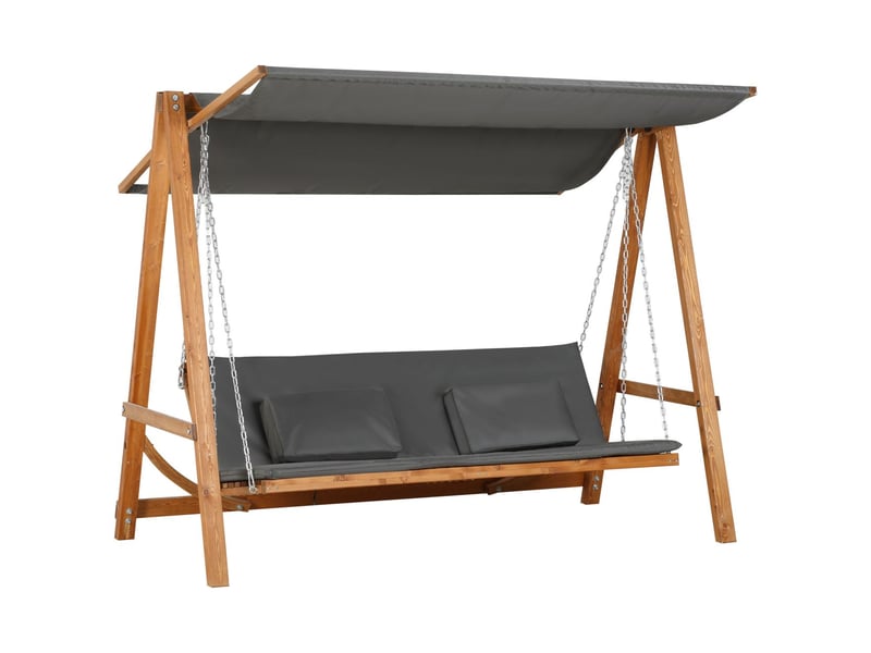  Banc de jardin 225 x 113 x 180 cm 3 places fonction lit toit intégré bois de pin couleur gris détails teck  - Conforama A
