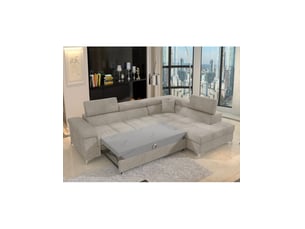 Canapé d'angle droit fixe <strong></strong> <strong></strong> 4 places Polyester beige avec coffre de rangement