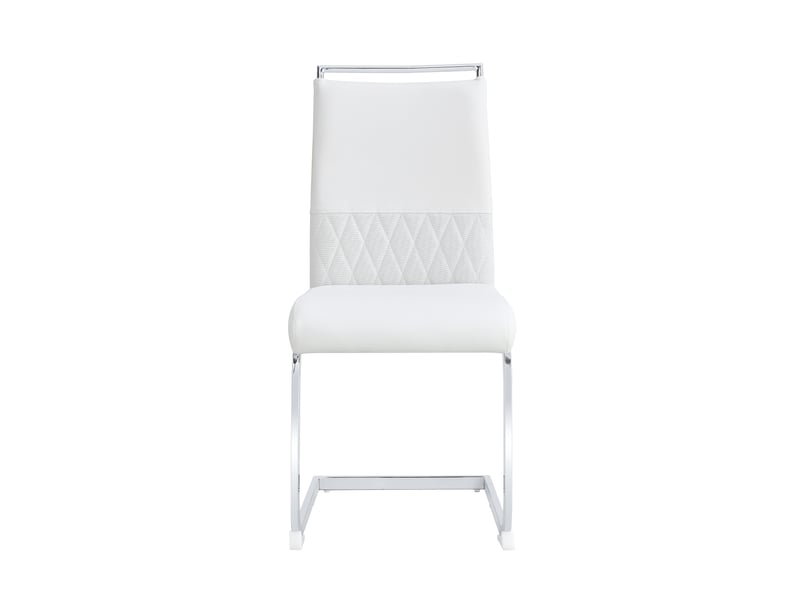  Chaise salle à manger moderne lot de 4, modèle stripe blanc, pu cuir, dossier haut rembourré  - Conforama D