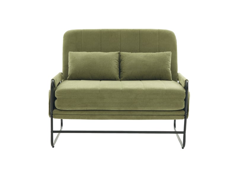  Canapé convertible 2 places - 104x85x92cm - banquette lit pliable dossier réglable tissu chenille et métal - vert  - Conforama A