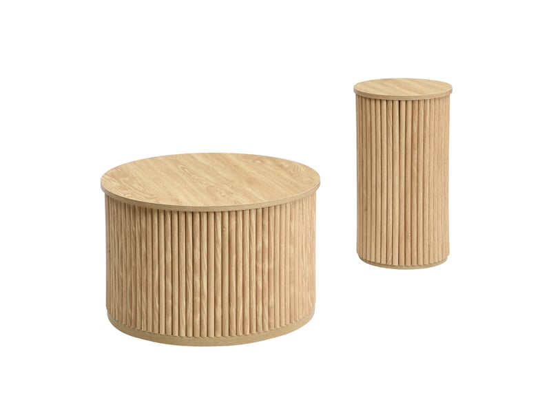  Ensemble de 2 tables basses rondes en bois naturel, une grande et une petite, multifonctionnelles  - Conforama E