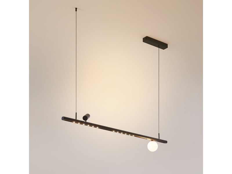 Suspension noire système magnétique un spot deux profilés et une boule en verre 22w led - lyne Lyne - Conforama D