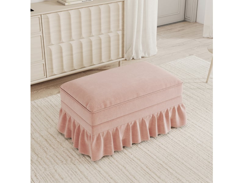  Pouf windsor 90x56,5x49 cm en chenille rose avec jupe amovible  - Conforama E