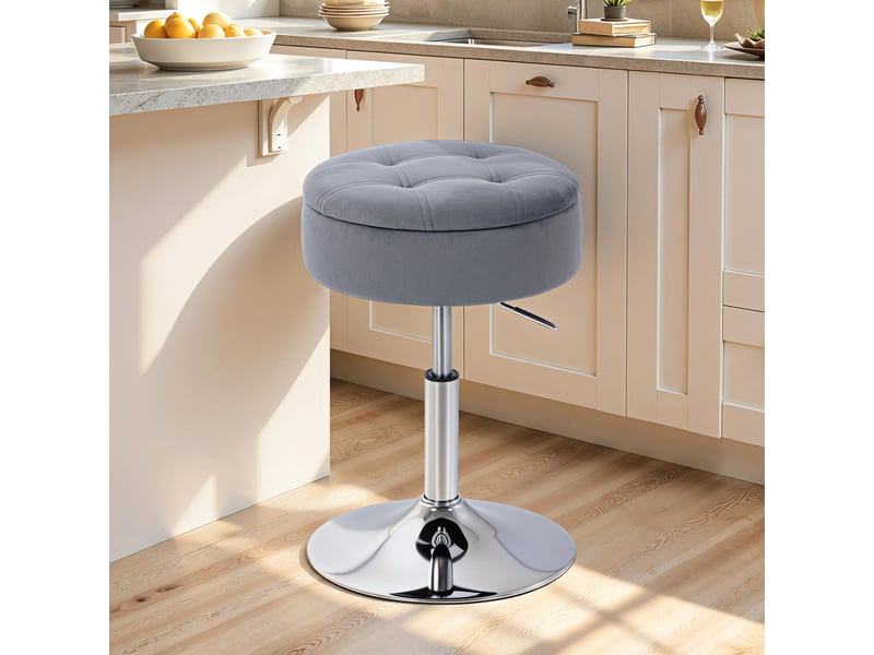  Tabouret de bar réglable en hauteur avec compartiment de rangement, siège pivotant rembourré sans dossier, gris  - Conforama D
