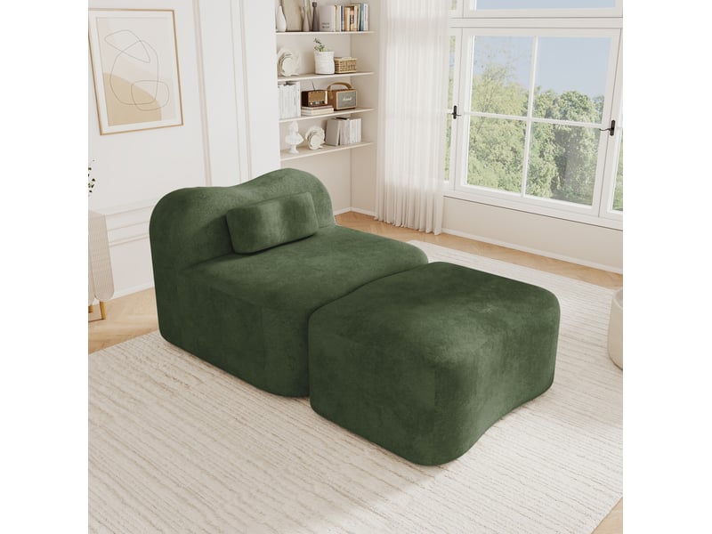 Canapé modulable 1 place 167x96x70 cm vert en velours, sans cadre interne avec ottomane connectable  - Conforama B
