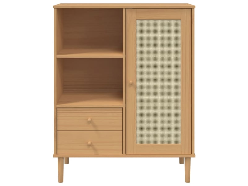  Buffet - bahut - meuble de rangement senja aspect rotin marron 90x40x112cm bois massif de pin  - Conforama E