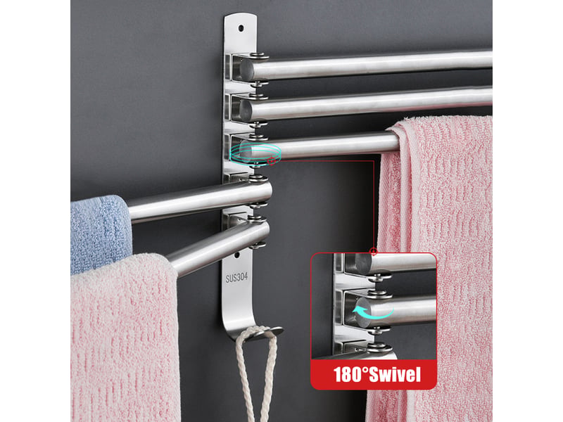  Porte-serviettes pivotant 5 barres avec crochets. Bras pliables en acier inoxydable pour salle de bain et cuisine, multicolore  - Conforama E