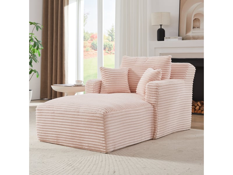  Méridienne canapé relax en velours côtelé rose, siège lounge moderne salon bureau sans montage  - Conforama E
