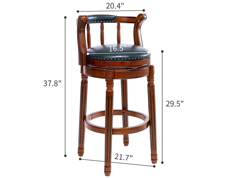Tabouret de bar pivotant pivotante 360° 55x55x96 cm, cuir véritable, dossier courbé, bleu, assise 74,9 cm, structure en bois - Conforama C