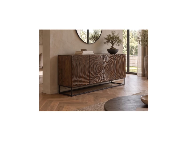  Buffet zenwood 160 cm en bois de manguier foncé – 4 portes sculptées, marron et noir  - Conforama B