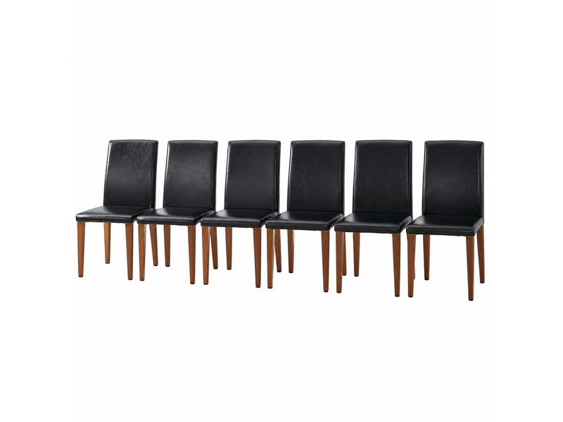  Chaises de salle à manger minimalistes, lot de 6, pu noir, pieds métal effet noyer, style moderne  - Conforama A