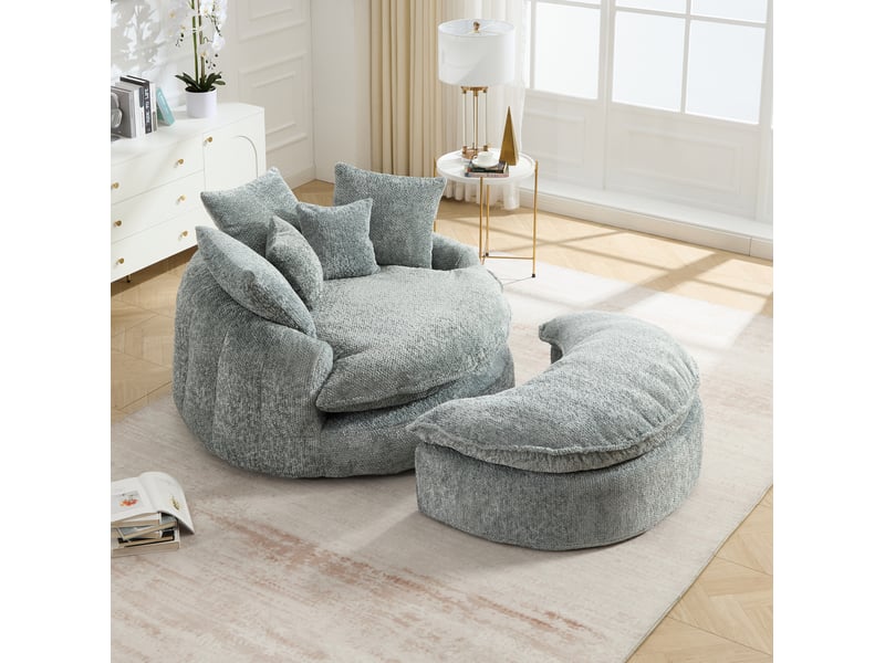  Fauteuil modenvie 1 place modulable gris bleuté en polyester avec accoudoirs, coussins et repose-pieds, 190,5 x 138 x 63 cm  - Conforama B