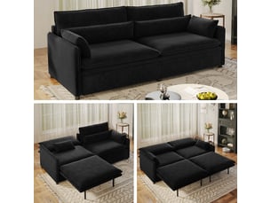 Canapé droit convertible <strong></strong> <strong></strong> 3 places Tissu noir avec coffre de rangement