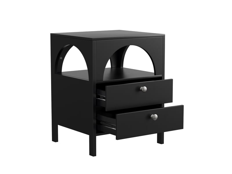  Table de chevet noire avec 2 tiroirs et 1 niche ouverte 45 x 40 x 58 cm  - Conforama A