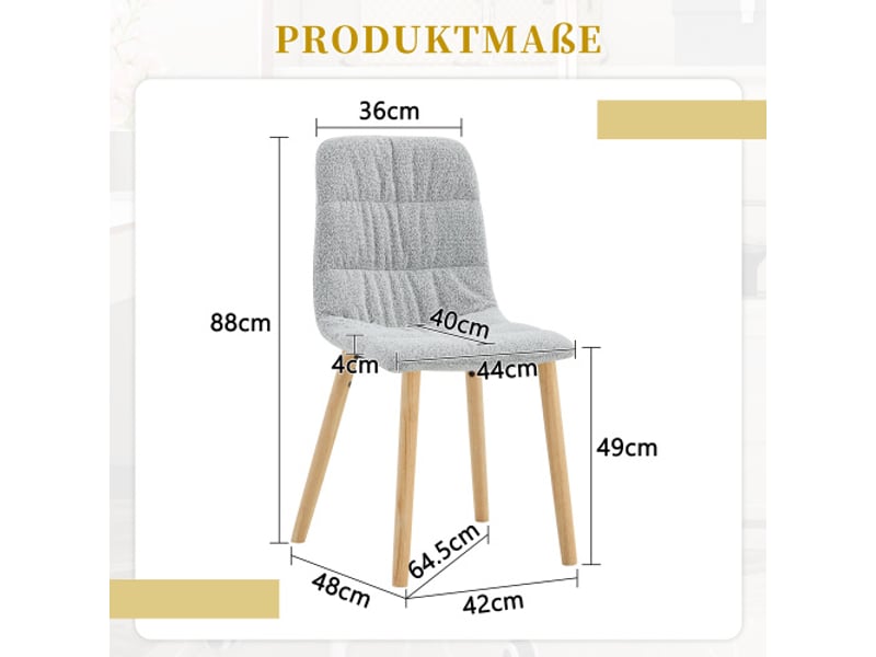  Chaise de salle à manger plissée – pieds bois massif, lot de 2, tissu gris clair, style nordique moderne, hauteur 88 cm  - Conforama C