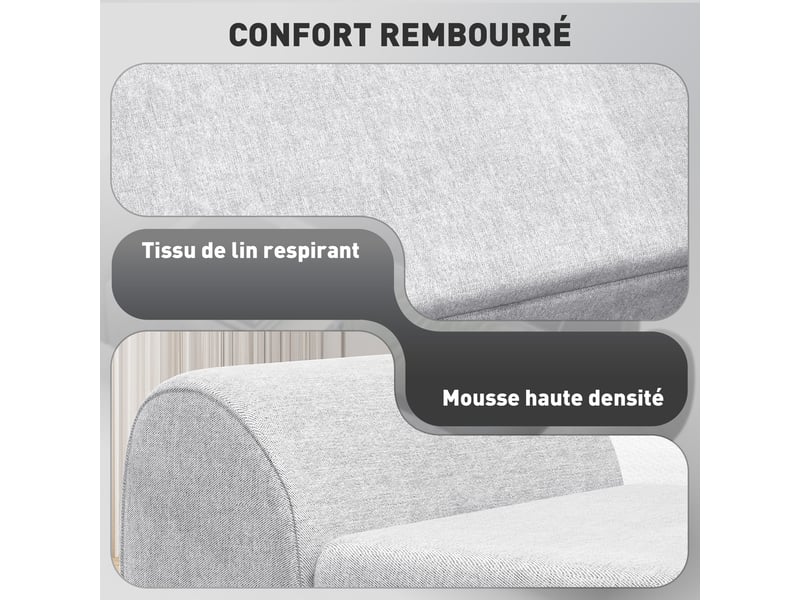  Banc de rangement 53,8l avec siège rembourré en lin et accoudoirs, pour salon, chambre, 132 x 42 x 50 cm, entrée, gris  - Conforama R