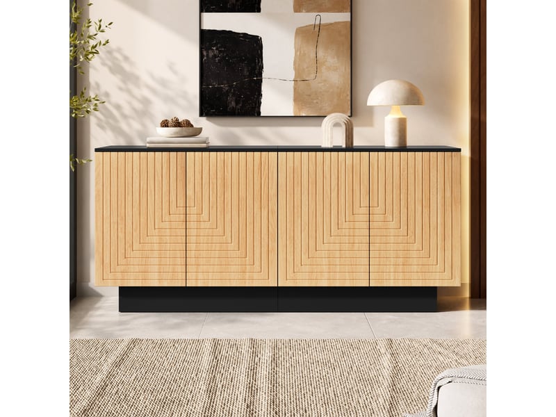  Buffet de rangement 160 cm, 4 portes, étagères intérieures, finition brillante pour salon et salle à manger - naturel  - Conforama E