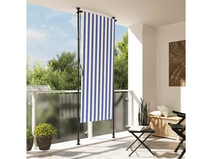 Store enrouleur, store roulant d'extérieur bleu et blanc 100x270 cm tissu acier cf47425
