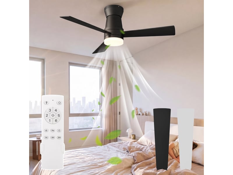  Ventilateur de plafond avec led - 42 pouces - 3 pales en contreplaqué, silencieux  - style moderne - noir  - Conforama C