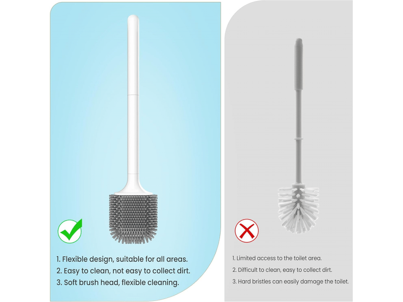  Brosse wc en silicone, brosse wc plate, brosse wc à séchage rapide, fixation muraleau sol, blanche  - Conforama C