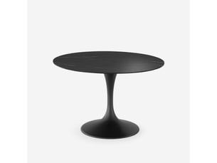 Table de repas ronde en céramique et métal circe 120 - effet marbre noir