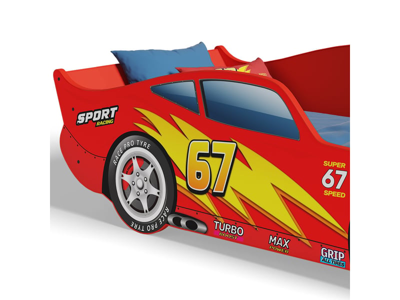 Lit voiture cars pour garçon 70x140 cm avec sommier flex, sans matelas – rouge CARS lit simple - Conforama D