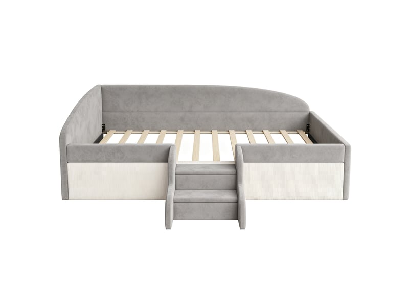  Lit enfant 90x190 cm avec escalier - lit rembourré multifonction avec barrières de sécurité - velours gris evarich - Conforama D