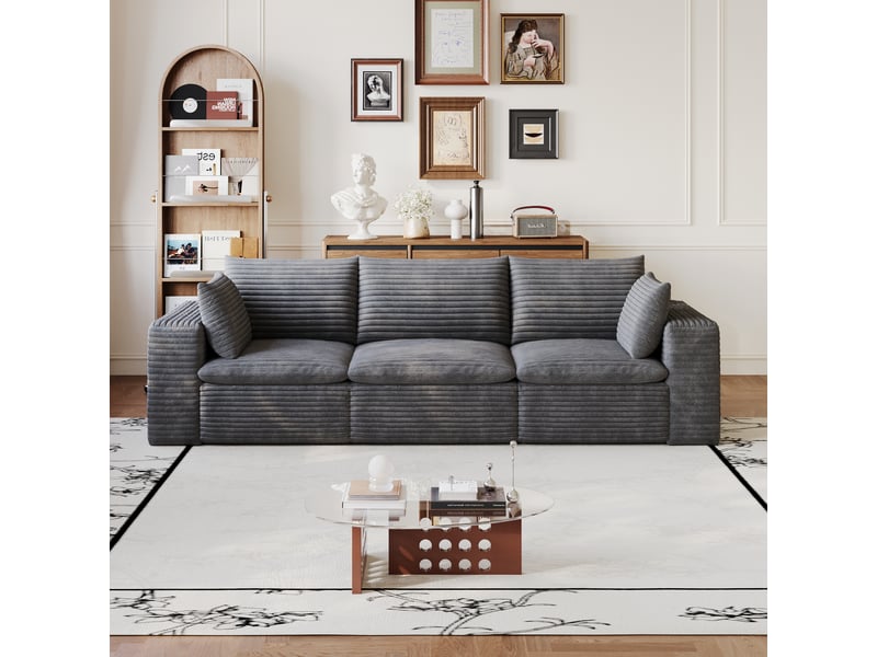  Canapé nuage 260 cm velours côtelé gris foncé - canapé salon double couche sans montage  - Conforama R