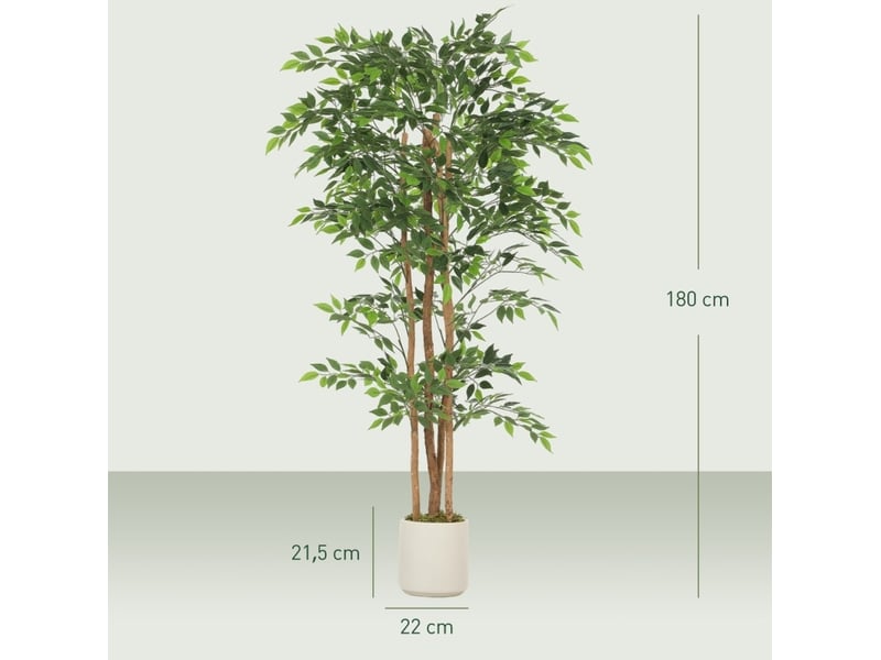 Plante artificielle banyan avec feuilles réglables et pot stable pour salon ou bureau en plastique vert - Conforama D