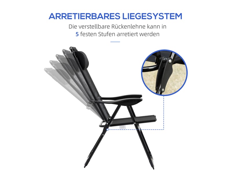  Lot de 2 chaises de jardin pliantes,avec dossier réglable,acier,noires  - Conforama E