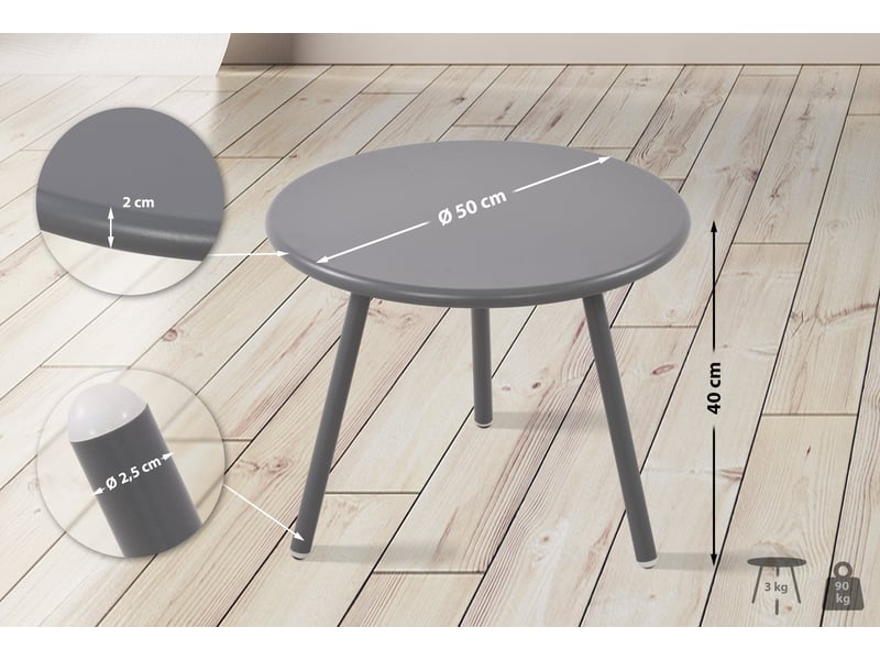 Table basse ronde intérieur extérieur plateau polypropylène gris foncé pieds métal ø 50 cm 10_0009176 - Conforama B