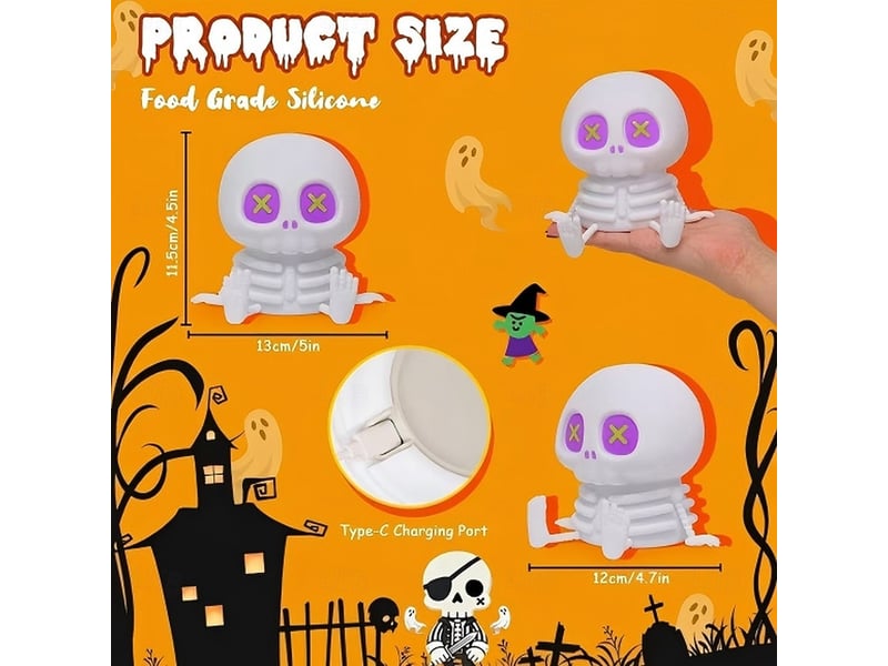  Veilleuse halloween crâne en silicone, lampe tactile 7 couleurs, rechargeable usb pour chambre d’enfant  - Conforama E