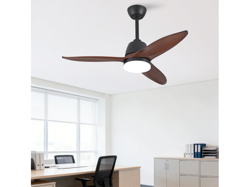  Ventilateur de plafond 107 cm noir et noyer foncé, bois et fer, led dimmable 3 teintes, moteur dc réversible  - Conforama B