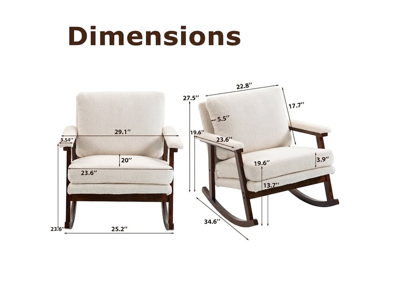  Fauteuil à bascule en velours blanc cadre en bois style mid-century fauteuil de lecture pour chambre  - Conforama C