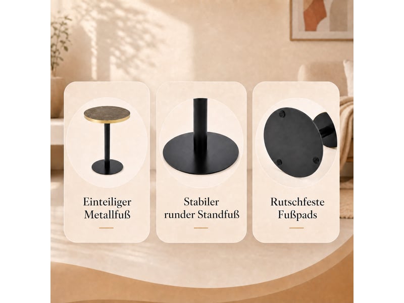  Table d’appoint ronde à pied central avec plateau effet marbre - lpospi - bord doré mdf métal gris 60 × 73,7 cm  - Conforama E