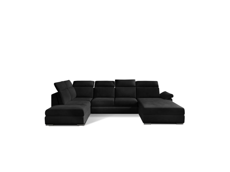  Canapé panoramique convertible majesta 5 places noir – angle droit avec coffre – version 2  - Conforama A