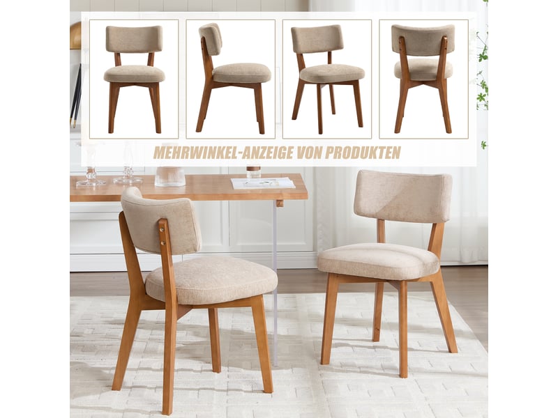  Ensemble de 2 chaises de salle à manger de style moderne du milieu du siècle, pieds en bois massif, assise rembourrée en tissu (tissu en lin kaki) pour la cuisine, la salle à manger ou le bureau.  - Conforama R