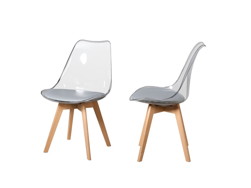  Lot de 6 chaises de salle à manger - scandinave - pieds en bois massif - chaises transparente - gris  - Conforama B